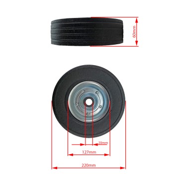 Vollgummirad / Ersatzrad 220 x 65 mm für Stützräder Nabenbreite 90mm PKW Anhänger – Bild 2
