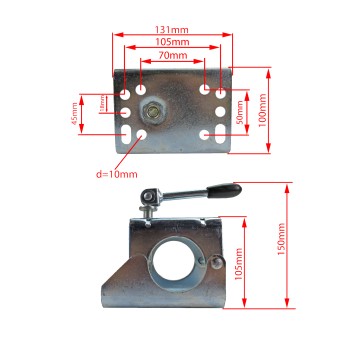 Klemmhalter 60 mm Rohrdurchmesser mit Klappknebel für Anhänger Stützrad – Bild 2