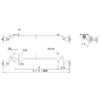 Schlegl 750kg Anhänger Achse MB8 - 1000mm - 4x100 - niedriger Bock - ungebremst – Bild 7