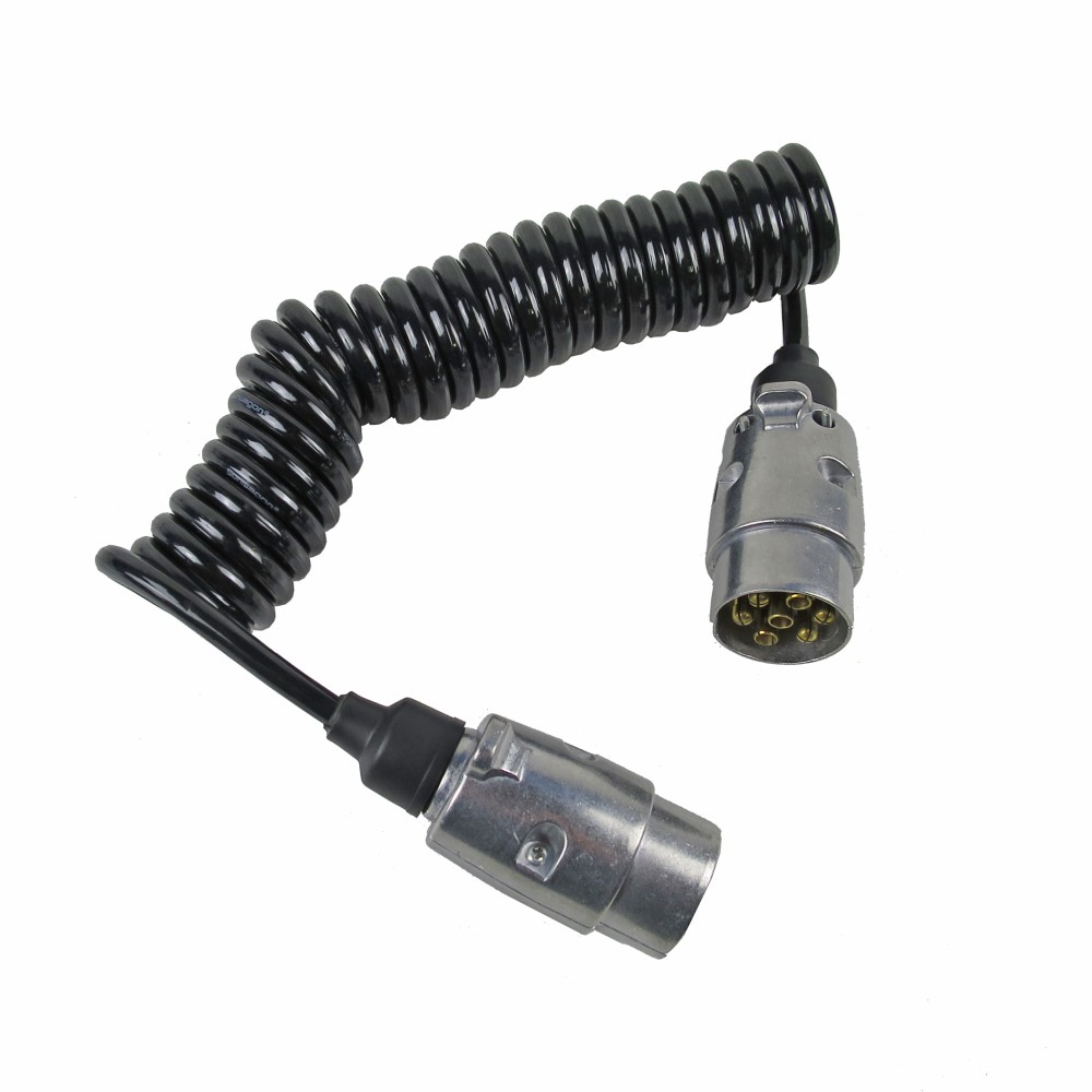 Spiralkabel 12 V, beidseitig mit 7-polig Aluminiumstecker